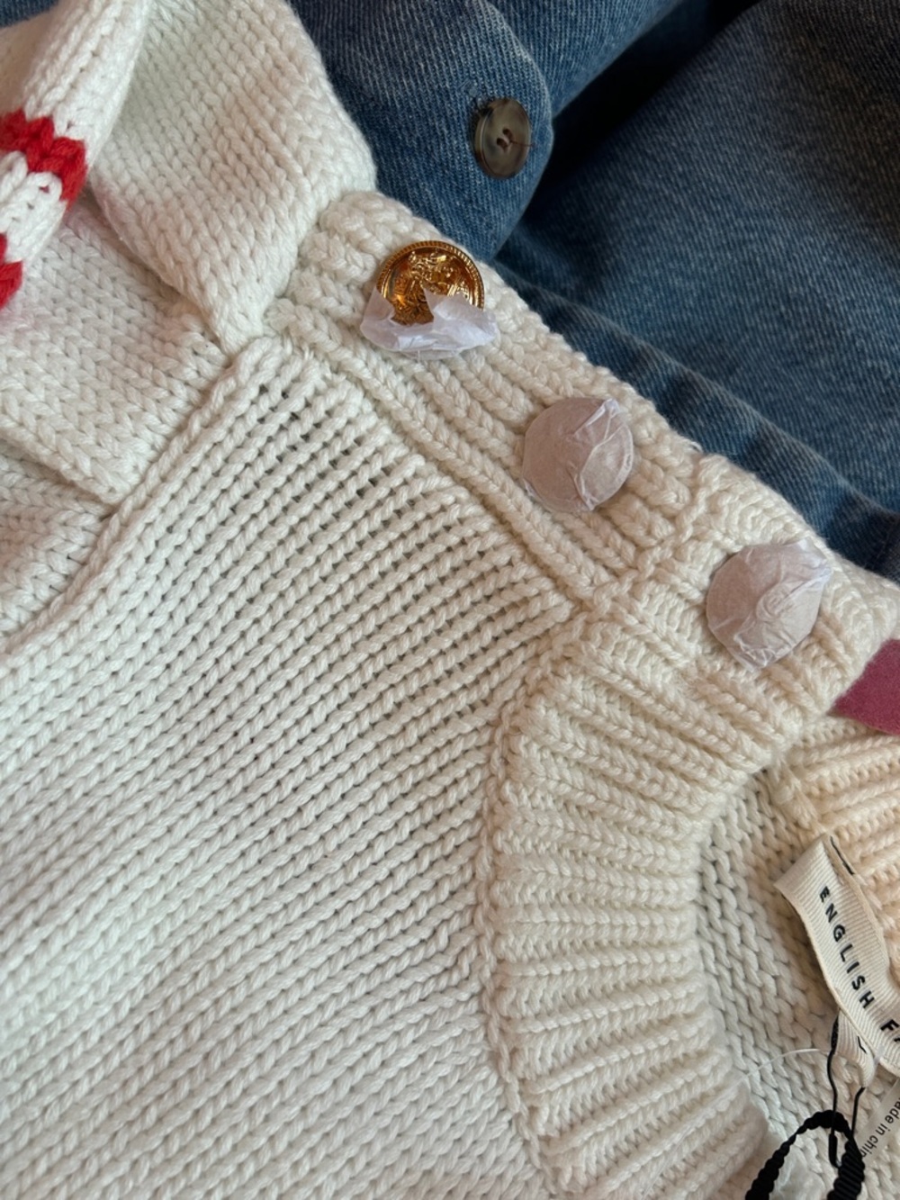 NWT English‎ Factory Striped Puff Sleeve Sweater Off White/Red, Size Large - Picture 5 of 5